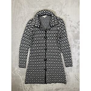COCOGIO Sweater Women Small Black Cardigan Wool Blend 3-Button Houndstooth Italy